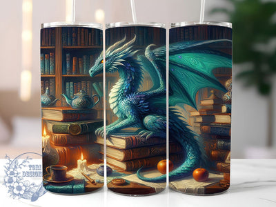 Book Dragon Fantasy Reading Tumbler, Dragon Arts, Fantasy Tumbler, 20Oz Tumbler Wrap, Sublimation Drinkware, Mythical Creature, Reading Dragon Sublimation ToriDesigns 