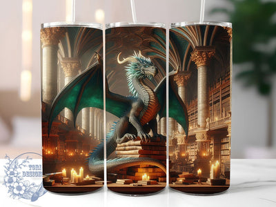 Book Dragon Lover 20oz Tumbler Wrap, Book Dragon Tumbler Wrap, Sublimation Design, 20oz Tumbler, Book Lover, Dragon Gift, Drinkware Sublimation ToriDesigns 