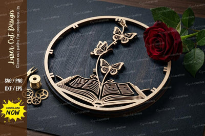 Book Flower Frame laser Cut svg Cutting file book flower svg SVG Regulrcrative 