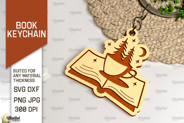 Book Keychain Laser Cut. Wooden Book Keychain SVG Design SVG Evgenyia Guschina 