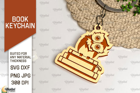 Book Keychain Laser Cut. Wooden Book Keychain SVG Design SVG Evgenyia Guschina 