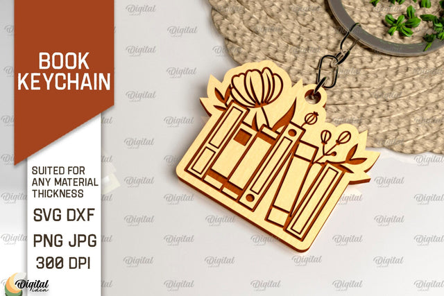 Book Keychain Laser Cut. Wooden Book Keychain SVG Design SVG Evgenyia Guschina 