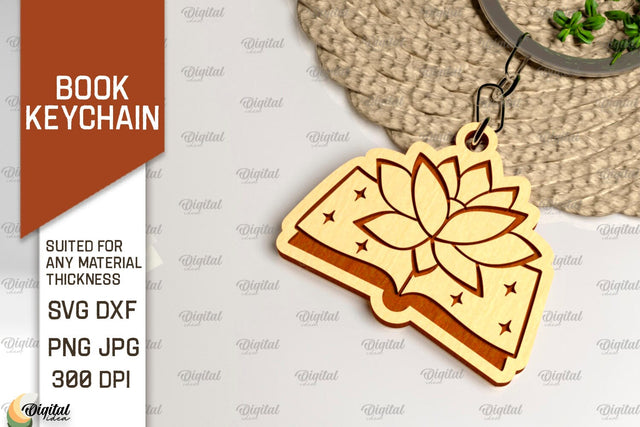 Book Keychain Laser Cut. Wooden Book Keychain SVG Design SVG Evgenyia Guschina 
