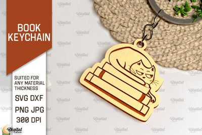 Book Keychain Laser Cut. Wooden Book Keychain SVG Design SVG Evgenyia Guschina 