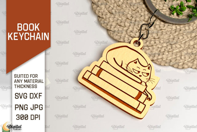Book Keychain Laser Cut. Wooden Book Keychain SVG Design SVG Evgenyia Guschina 
