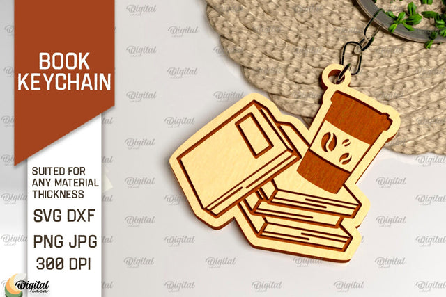 Book Keychain Laser Cut. Wooden Book Keychain SVG Design SVG Evgenyia Guschina 