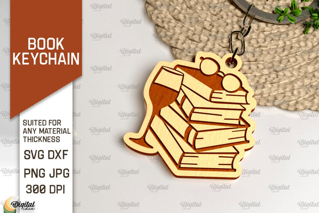 Book Keychain Laser Cut. Wooden Book Keychain SVG Design SVG Evgenyia Guschina 