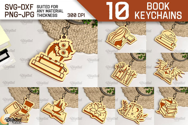Book Keychains Laser Cut Bundle. Book Keychains SVG Designs SVG Evgenyia Guschina 
