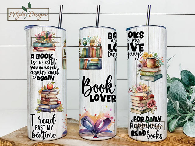Book Lover 20oz Skinny Seamless Tumbler Wrap PNG - Sublimation Tumbler Template for Straight Tapered png File Sublimation iStyleDesign 
