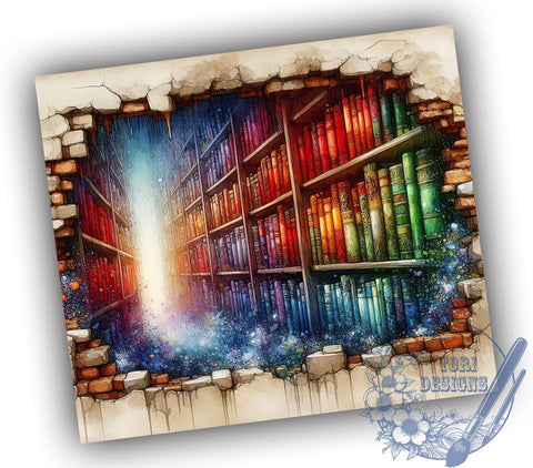 Book Lover 20oz Skinny Tumbler, Hole in Wall Design Librarian Tumbler Png, Straight & Tapered Tumbler Wrap, Instant Digital Download Sublimation ToriDesigns 