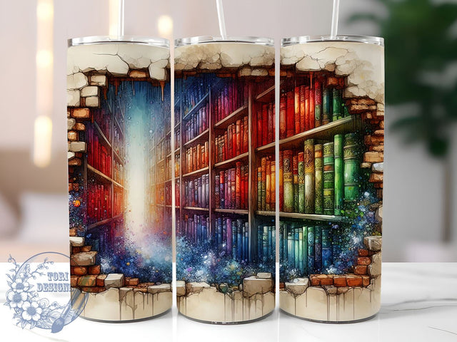 Book Lover 20oz Skinny Tumbler, Hole in Wall Design Librarian Tumbler Png, Straight & Tapered Tumbler Wrap, Instant Digital Download Sublimation ToriDesigns 