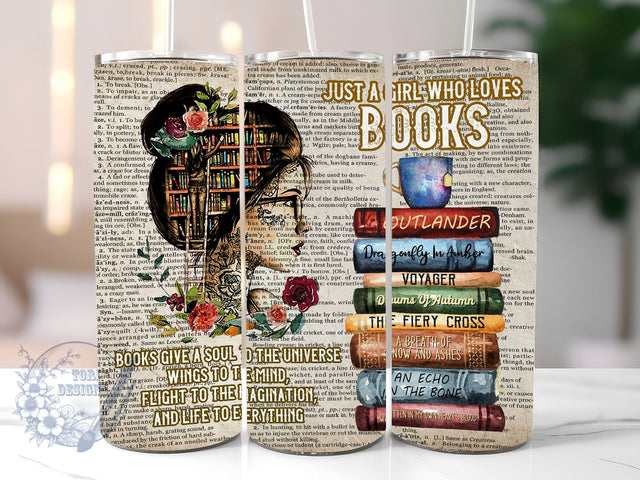 Book Lover 20oz Skinny Tumbler Sublimation Designs, Just a Girl Who Loves Books Tumbler PNG, Straight & Tapered Tumbler Wrap PNG, Instant Digital Download PNG Sublimation ToriDesigns 