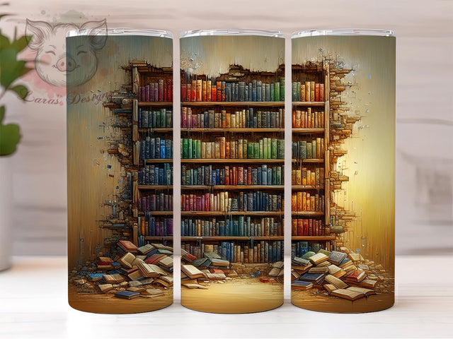 Book Lover 20oz Tumbler Png, Straight & Tapered Tumbler Png, Hole in Wall Design Librarian Tumbler Png, Digital Download PNG Sublimation Lara' s Designs 