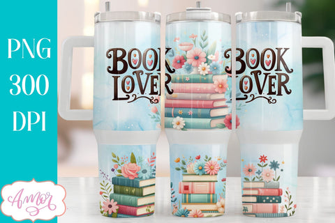 Book lover 40oz tumbler wrap PNG | Bookish tumbler design Sublimation Amorclipart 