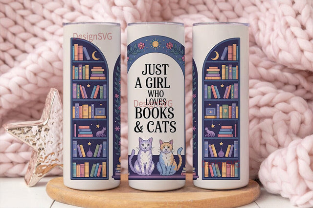 Book Lover Cat Lady 20oz Tumbler Wrap Sublimation DesignSVG 
