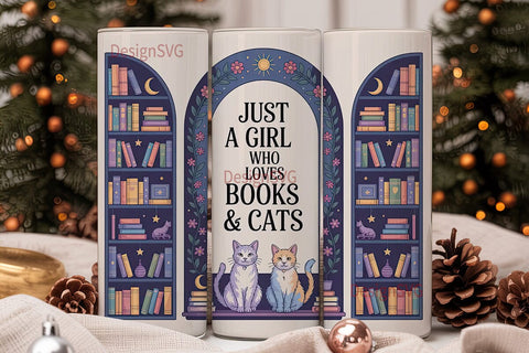 Book Lover Cat Lady 20oz Tumbler Wrap Sublimation DesignSVG 
