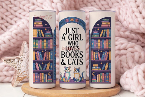 Book Lover Cat Lady 20oz Tumbler Wrap Sublimation DesignSVG 