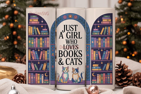 Book Lover Cat Lady 20oz Tumbler Wrap Sublimation DesignSVG 