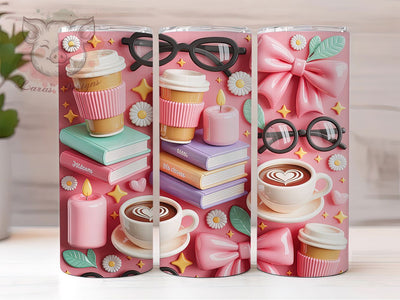 Book Lover Coffee Cozy 20oz Tumbler, Coffee Shop, Cozy Lifestyle, 3D Puffy Sticker, Reading Essentials, 20oz Tumbler Wrap, Sublimation PNG Sublimation Lara' s Designs 
