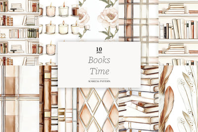 Book Lover Digital Paper | Library Reading Seamless Patterns Digital Pattern GlamArtZhanna 