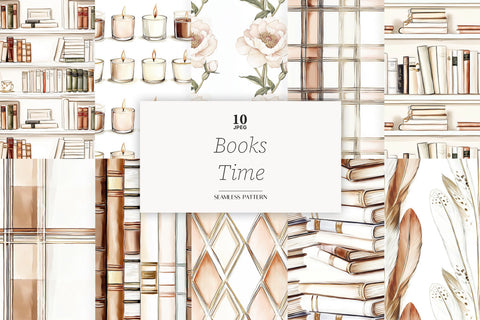 Book Lover Digital Paper | Library Reading Seamless Patterns Digital Pattern GlamArtZhanna 