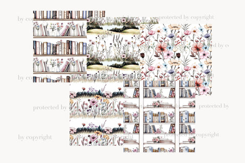 Book Lover Digital Paper | Wildflowers Library Patterns Digital Pattern GlamArtZhanna 