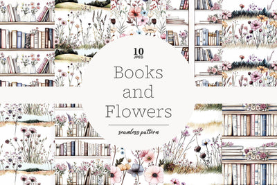 Book Lover Digital Paper | Wildflowers Library Patterns Digital Pattern GlamArtZhanna 