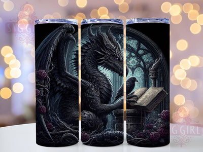 Book Lover Dragon Tumbler, Librarian Wrap, Reading Dragon Cup, 20oz Sublimation Wrap, Stylish Book Lover Design Tumbler, Artistic Dragon Reading Cup, Fantasy Librarian Theme Wrap Sublimation SvggirlplusArt 
