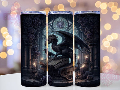 Book Lover Dragon Tumbler, Librarian Wrap, Reading Dragon Cup, 20oz Sublimation Wrap, Stylish Book Lover Design Tumbler, Artistic Dragon Reading Cup, Fantasy Librarian Theme Wrap Sublimation SvggirlplusArt 