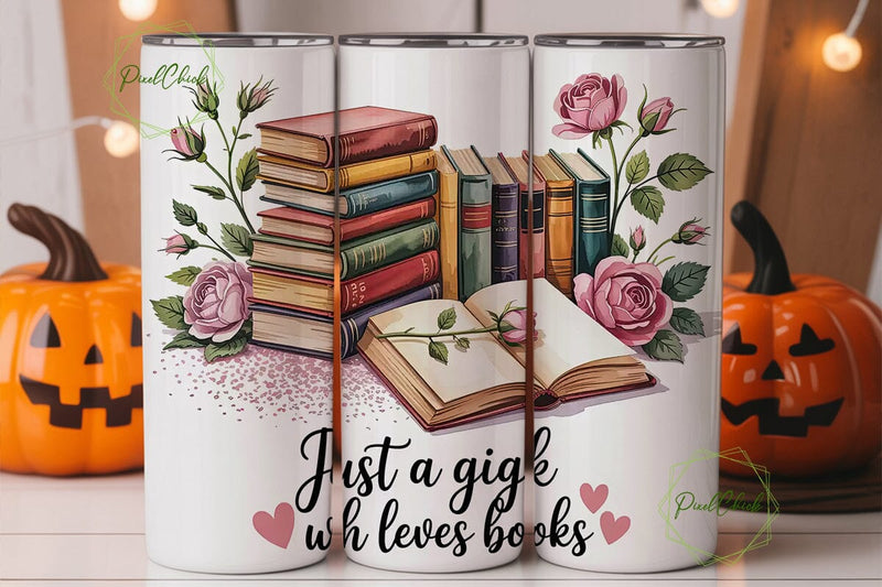 Book Lover Floral 20oz Tumbler Wrap Sublimation PixelChick 