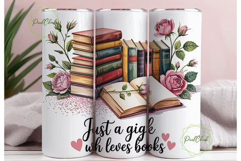 Book Lover Floral 20oz Tumbler Wrap Sublimation PixelChick 