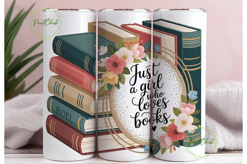Book Lover Floral Tumbler Wrap Sublimation PixelChick 