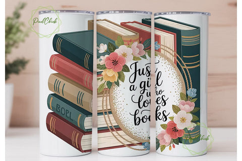 Book Lover Floral Tumbler Wrap Sublimation PixelChick 