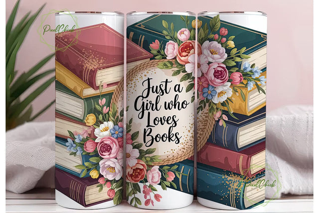 Book Lover Floral Tumbler Wrap Sublimation PixelChick 