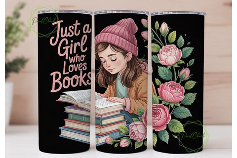 Book Lover Girl 20oz Tumbler Wrap Sublimation PixelChick 