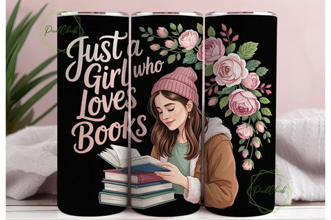 Book Lover Girl 20oz Tumbler Wrap Sublimation PixelChick 