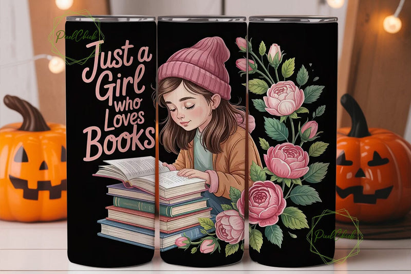 Book Lover Girl 20oz Tumbler Wrap Sublimation PixelChick 