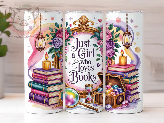 Book Lover Girl Loves Reading 20oz Tumbler, Just A Girl, Loves Books, Seamless Design, Reading Theme, Skinny Tumbler, Sublimation PNG Sublimation Lara' s Designs 