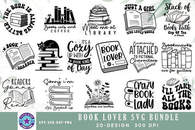 Book Lover Quotes SVG PNG Design Bundle, Reading T-shirt Set SVG FiveStarCrafting 