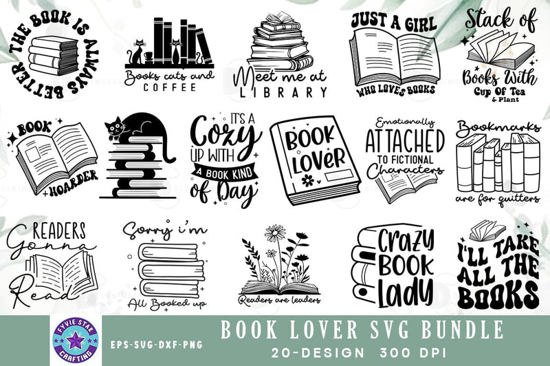 Book Lover Quotes SVG PNG Design Bundle, Reading T-shirt Set SVG FiveStarCrafting 