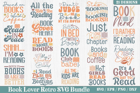 Book Lover Retro SVG Bundle SVG akazaddesign 