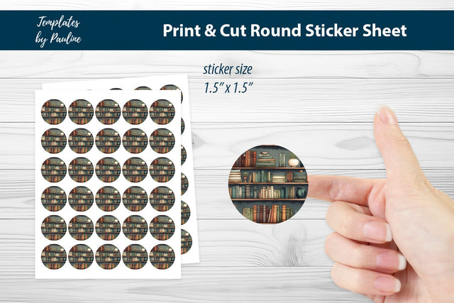 Book Lover Round Sticker Sheet, Book Digital Sticker SVG Templates by Pauline 