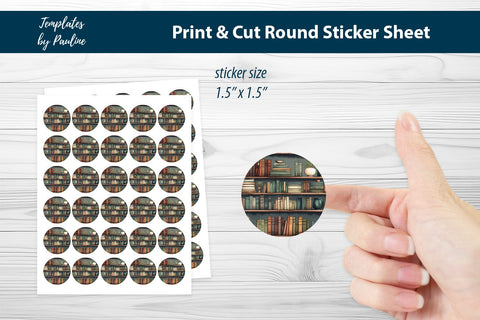 Book Lover Round Sticker Sheet, Book Digital Sticker SVG Templates by Pauline 