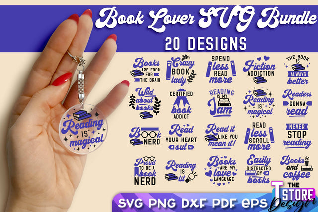 Book Lover SVG Keychain Bundle | Book Quotes SVG Design | Book Lover SVG The T Store Design 