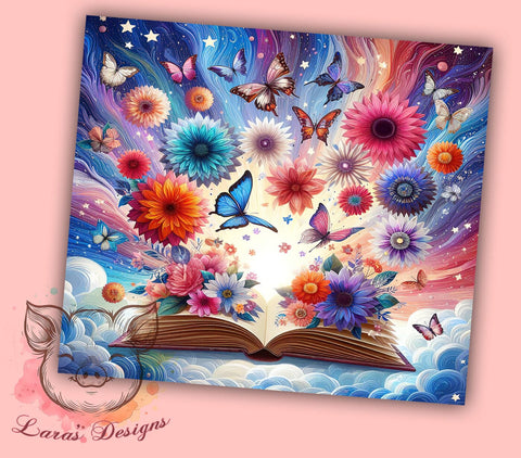 Book Lover Tumbler, Butterfly Tumbler, Ethereal Decor, 20oz Tumbler Wrap, Literary Gift, Reading Gift, Nature Tumbler Sublimation Lara' s Designs 