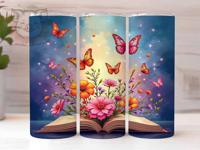 Book Lover Tumbler, Butterfly Tumbler, Ethereal Decor, 20oz Tumbler Wrap, Literary Gift, Reading Gift, Nature Tumbler Sublimation Lara' s Designs 