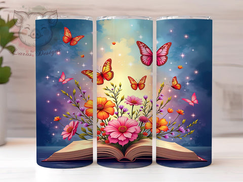 Book Lover Tumbler, Butterfly Tumbler, Ethereal Decor, 20oz Tumbler Wrap, Literary Gift, Reading Gift, Nature Tumbler Sublimation Lara' s Designs 