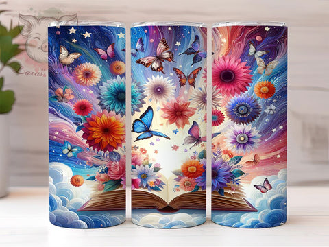 Book Lover Tumbler, Butterfly Tumbler, Ethereal Decor, 20oz Tumbler Wrap, Literary Gift, Reading Gift, Nature Tumbler Sublimation Lara' s Designs 
