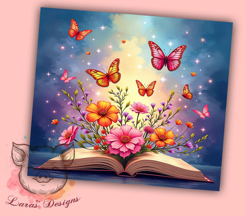 Book Lover Tumbler, Butterfly Tumbler, Ethereal Decor, 20oz Tumbler Wrap, Literary Gift, Reading Gift, Nature Tumbler Sublimation Lara' s Designs 