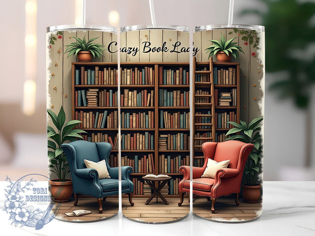 Book Lover Tumbler, Crazy Book Lady, 20oz Wrap, Sublimation Design, Reading Gifts, Digital Download, Literary Gifts Sublimation ToriDesigns 
